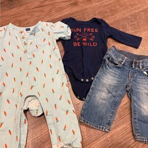 Old Navy Easter jumpsuit with carrots and bodysuit with jeans